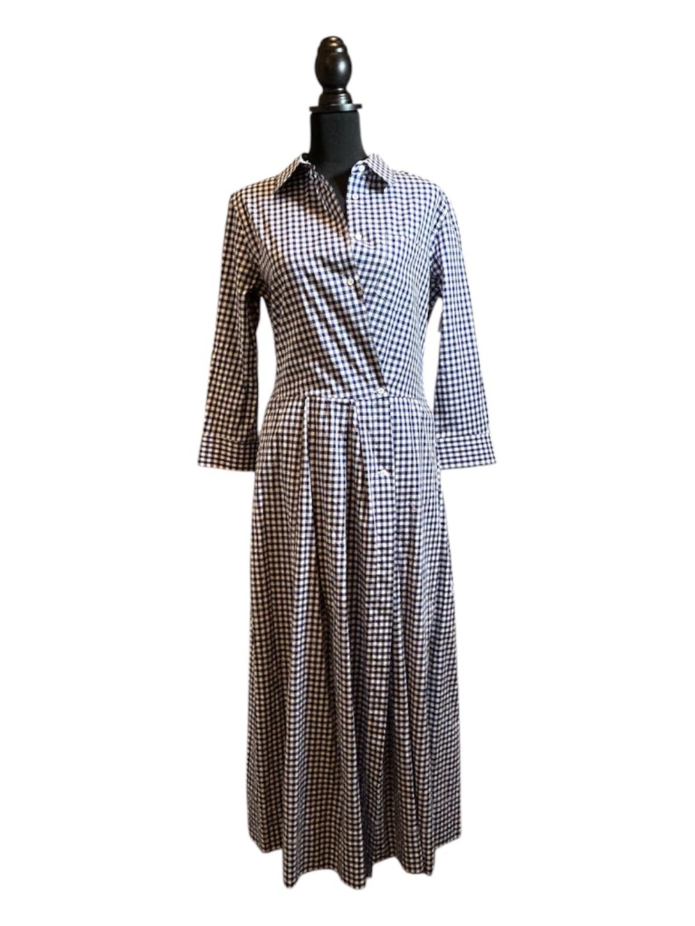 Sara Roka Elenat Midi Blue Check Dress - NWT